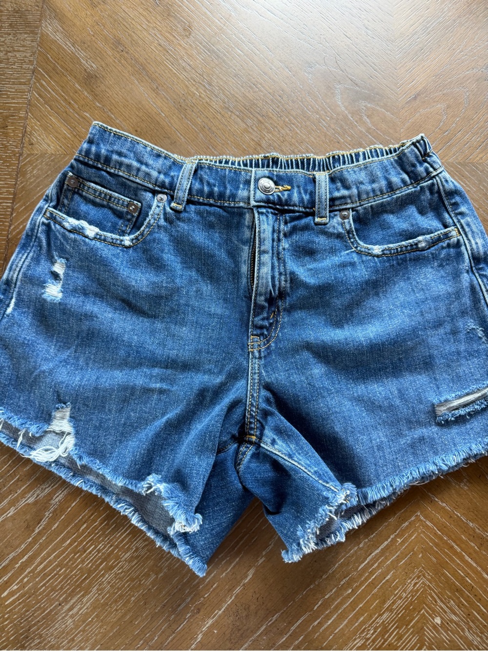 aerie Distressed Dark Blue Jean Shorts